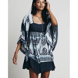 Free People Heart Of Gold Indigo/Blue/White Flowy Dress No Size Tag Measures Med